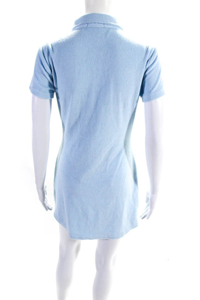 Isalis Womens Velvet Button Down Ruched Shirt Dress Sky Blue Cotton Size Medium