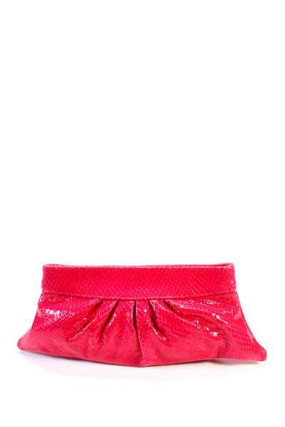 Lauren Merkin Womens Embossed Leather Inverted Pleat Clutch Handbag Magenta Pink