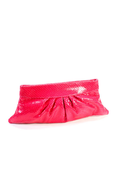 Lauren Merkin Womens Embossed Leather Inverted Pleat Clutch Handbag Magenta Pink