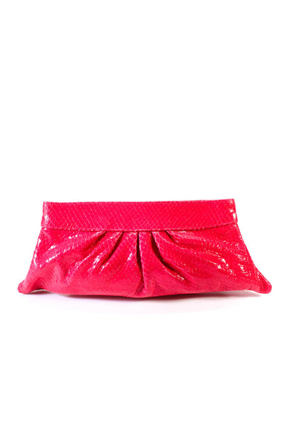 Lauren Merkin Womens Embossed Leather Inverted Pleat Clutch Handbag Magenta Pink