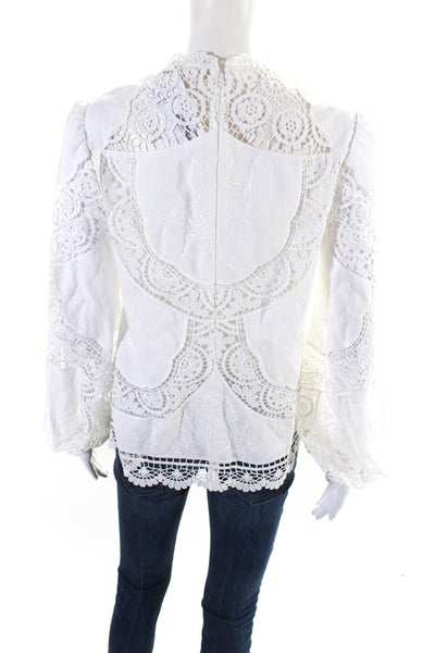 Zimmermann Womens Linen Blend Embroidered Long Sleeve Blouse Top White Size 2