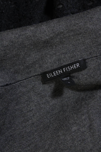 Eileen Fisher Womens Collared Short Sleeve Open Sweater Gray Size Large