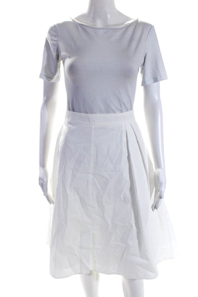 Rohe Womens Side Zip Mid Calf Pleated Skirt Cotton White Size 44