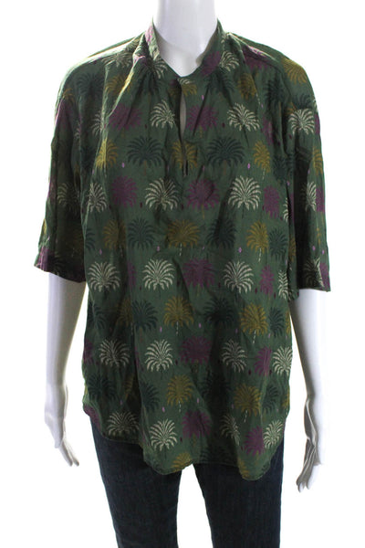 Hartford Womens Short Sleeve V Neck Abstract Print Blouse Green Size 5