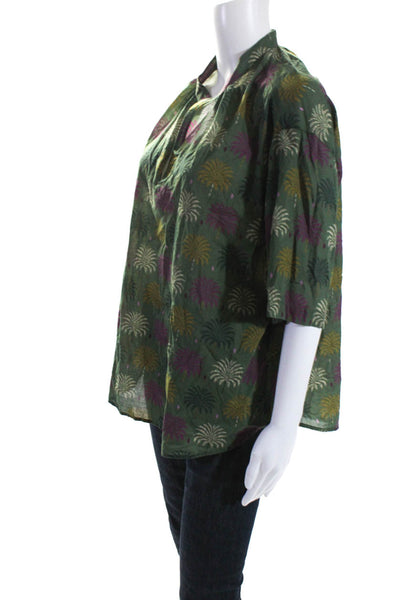 Hartford Womens Short Sleeve V Neck Abstract Print Blouse Green Size 5