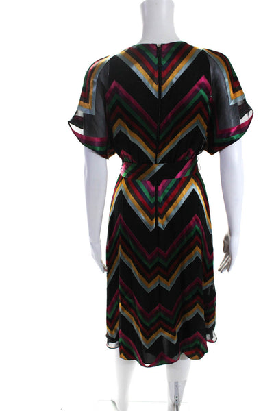 Alice + Olivia Womens Multicolor Striped V-Neck Short Sleeve Shift Dress Size 0