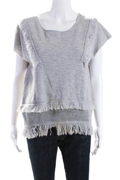 One Grey Day Womens Gray Wool Fringe Detail Scoop Neck Blouse Top Size XS