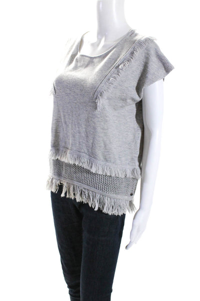 One Grey Day Womens Gray Wool Fringe Detail Scoop Neck Blouse Top Size XS