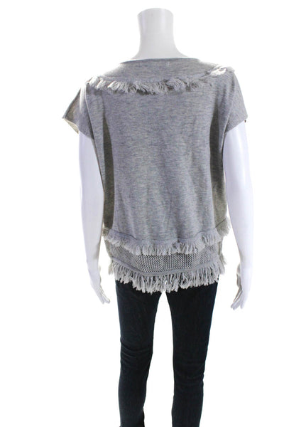 One Grey Day Womens Gray Wool Fringe Detail Scoop Neck Blouse Top Size XS