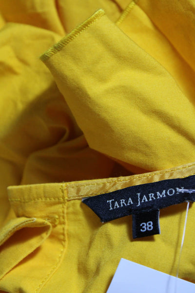 Tara Jarmon Womens Yellow Ruffle Button Back Long Sleeve Blouse Top Size 38