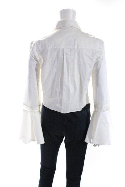 N/Nicholas Womens White Cotton Cut Out Bell Long Sleeve Blouse Top Size 4