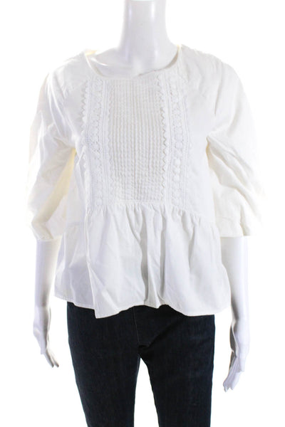 Moon River Womens White Cotton Crew Neck 3/4 Sleeve Blouse Top Size XS