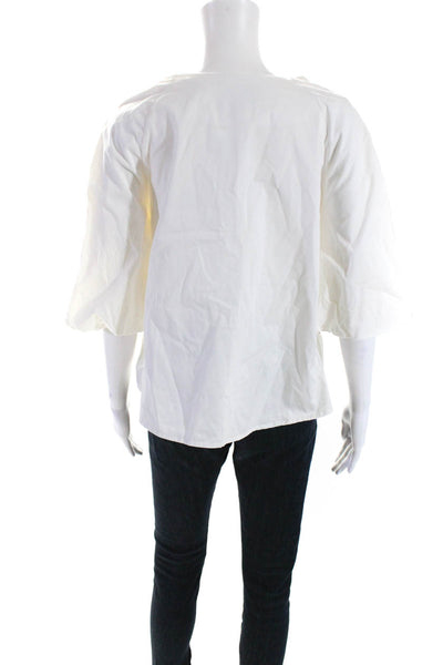 Moon River Womens White Cotton Crew Neck 3/4 Sleeve Blouse Top Size XS