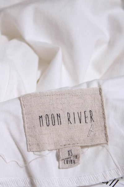 Moon River Womens White Cotton Crew Neck 3/4 Sleeve Blouse Top Size XS