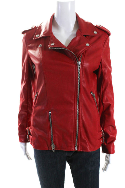 Blank NYC Womens Red Vegan Leather Zip Long Sleeve Motorcycle Jacket Size XS