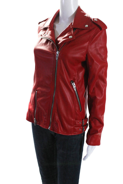 Blank NYC Womens Red Vegan Leather Zip Long Sleeve Motorcycle Jacket Size XS