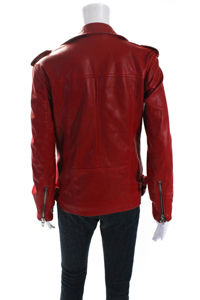 Blank NYC Womens Red Vegan Leather Zip Long Sleeve Motorcycle Jacket Size XS