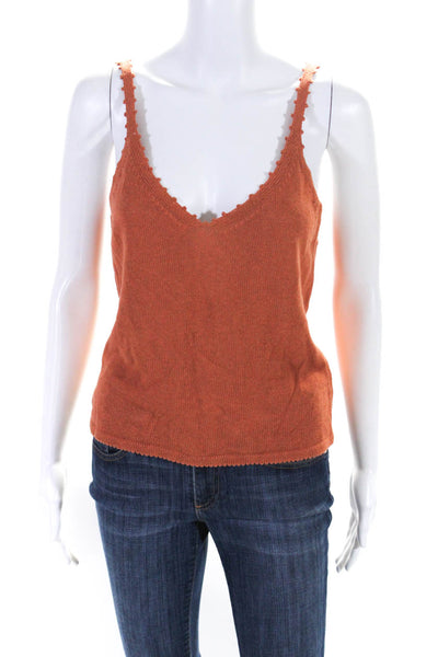 Reformation Womens Knit V-Neck Pullover Tank Top Blouse Orange Size S