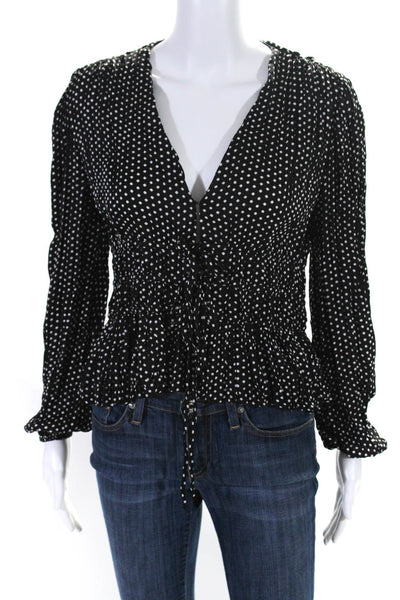 Maje Womens Polka Dot V-Neck Long Sleeve Button Up Blouse Top Black Size 1