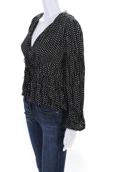 Maje Womens Polka Dot V-Neck Long Sleeve Button Up Blouse Top Black Size 1