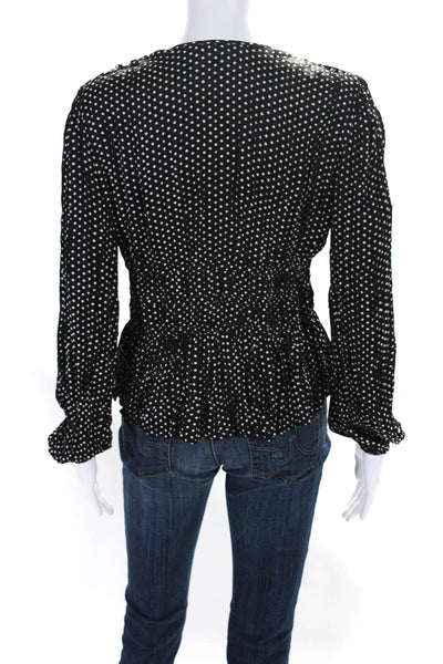 Maje Womens Polka Dot V-Neck Long Sleeve Button Up Blouse Top Black Size 1