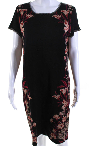 Knitted & Knotted Anthropologie Womens Metallic Floral Knit Dress Black Multi XL