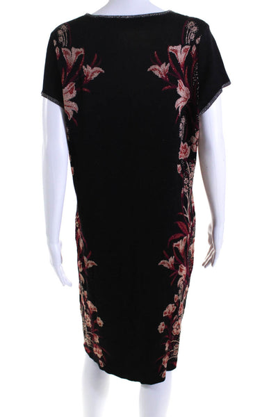 Knitted & Knotted Anthropologie Womens Metallic Floral Knit Dress Black Multi XL