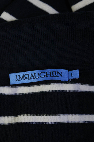 J. Mclaughlin Womens 3/4 Sleeve Collared V Neck Striped Sweater Navy White Large