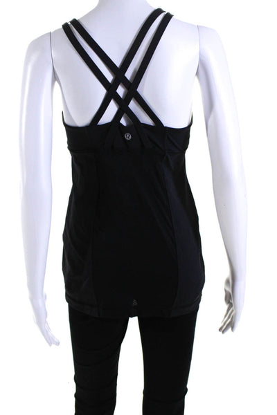 Lululemon Womens Knit Scoop Neck Crossed Straps Athletic Tank Top Black Size 8