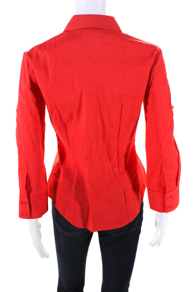 Theory Womens Linen Blend Collared Long Sleeve Button Up Blouse Top Red Size S