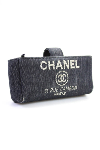 Chanel Deauville Snap Top Denim Logo Mini Clutch Handbag With Chain Blue
