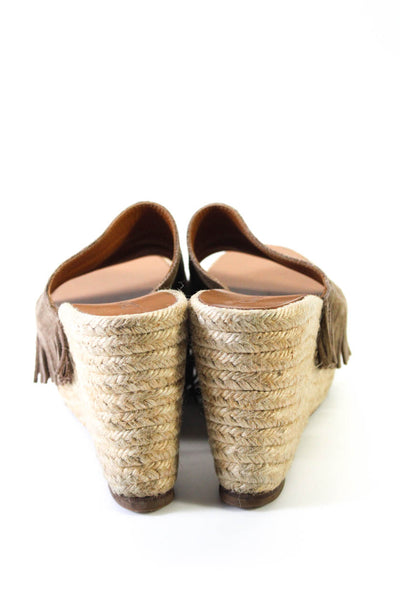 Chloe Womens Suede Tassel Trim Slide On Espadrille Sandals Taupe Size 36 6