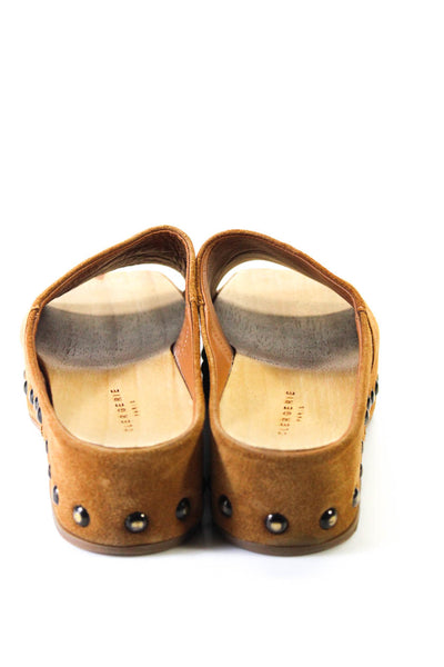 Clergerie Womens Suede Studded Open Toe Slide On Clogs Flats Brown Size 37 7