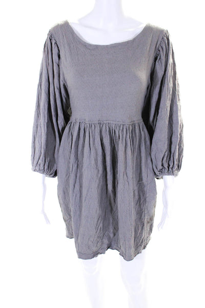 FP Beach Womens Cotton Long Sleeve Keyhole Back A Line Dress Gray Size S