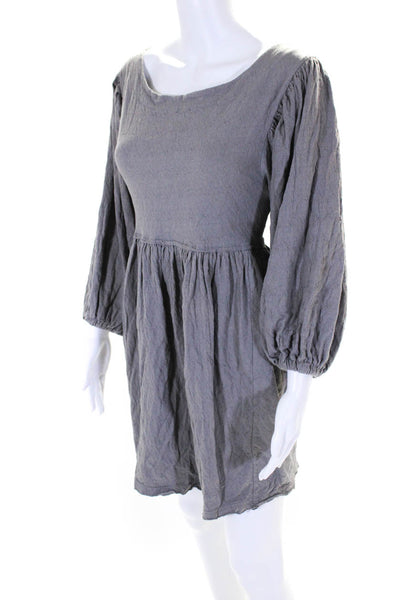 FP Beach Womens Cotton Long Sleeve Keyhole Back A Line Dress Gray Size S