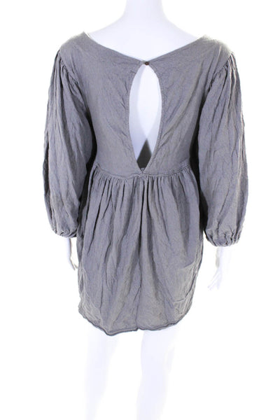 FP Beach Womens Cotton Long Sleeve Keyhole Back A Line Dress Gray Size S