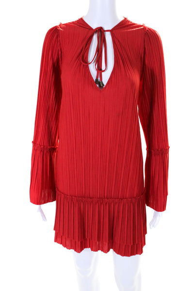 Free People Womens Pleated Bell Sleeve Shift Dress Red Size M