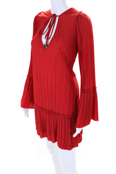 Free People Womens Pleated Bell Sleeve Shift Dress Red Size M