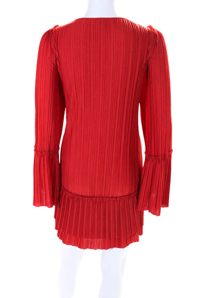 Free People Womens Pleated Bell Sleeve Shift Dress Red Size M