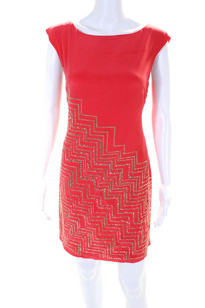 Trina Turk Womens Boat Neck Sleeveless Embellished Sheath Dress Pink Size L