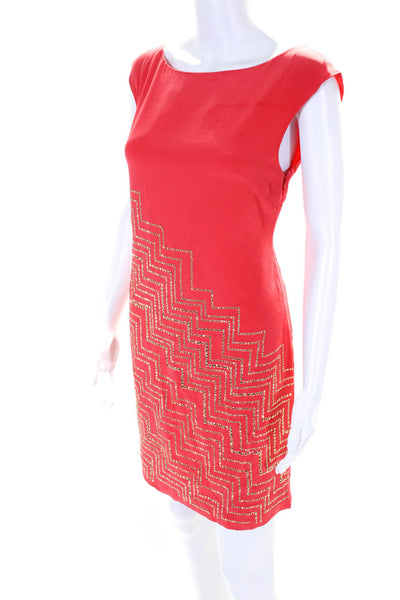 Trina Turk Womens Boat Neck Sleeveless Embellished Sheath Dress Pink Size L