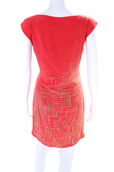 Trina Turk Womens Boat Neck Sleeveless Embellished Sheath Dress Pink Size L