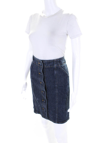 Proenza Schouler Womens Denim Button Up Mid Rise Pencil Skirt Blue Size 3