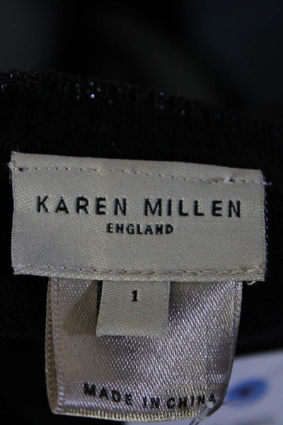 Karen Millen Womens Wool Knit Beaded Button Up Cardigan Sweater Black Size 1