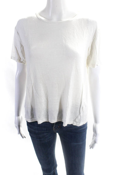 T Alexander Wang Womens Linen Short Sleeve Basic T shirt White Size Small