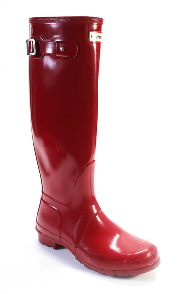 Hunter Womens Rubber Cuban Heel Original Tall Gloss Rain Boots Red Size 8US