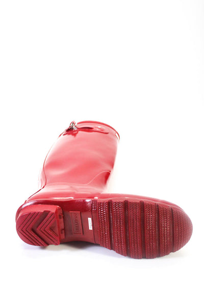 Hunter Womens Rubber Cuban Heel Original Tall Gloss Rain Boots Red Size 8US