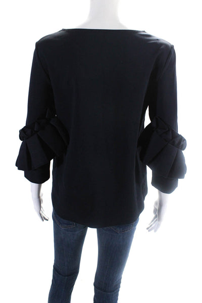 COS Womens Pleated Round Neck 3/4 Sleeve Pullover Blouse Top Navy Size XS