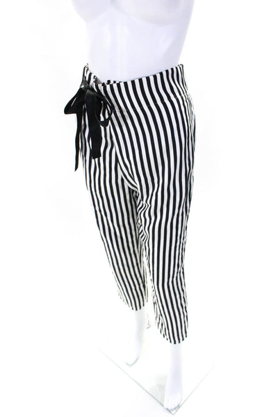 J Crew Womens Striped Tapered Leg Elastic Waist Pants Black White Size 00