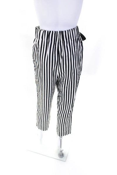 J Crew Womens Striped Tapered Leg Elastic Waist Pants Black White Size 00